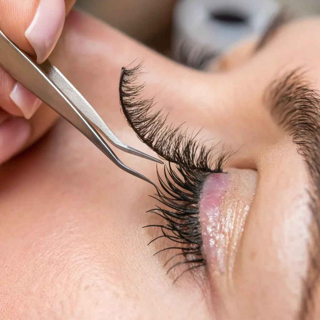 Curly lash technique being applied